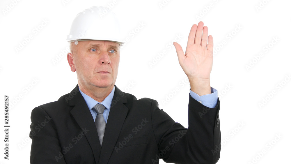 Engineer Image Making Hello Hand Gestures in a Meeting