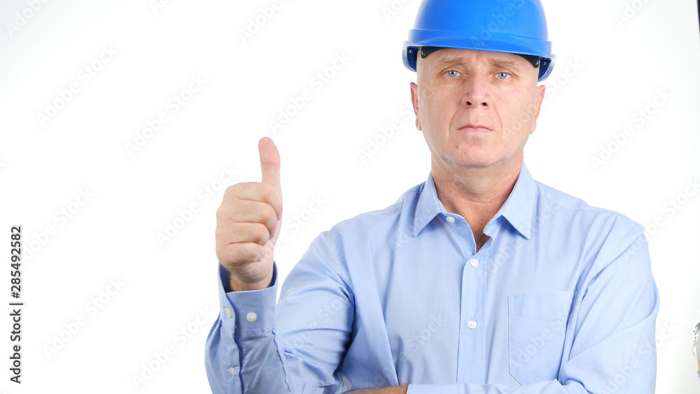 Confident Engineer Thumbs Up Making a Good Job Hand Gestures