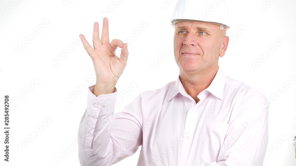 Happy Engineer Make Good Job Sign OK Hand Gestures Happy Engineer Make Good Job Sign OK Hand Gestures
