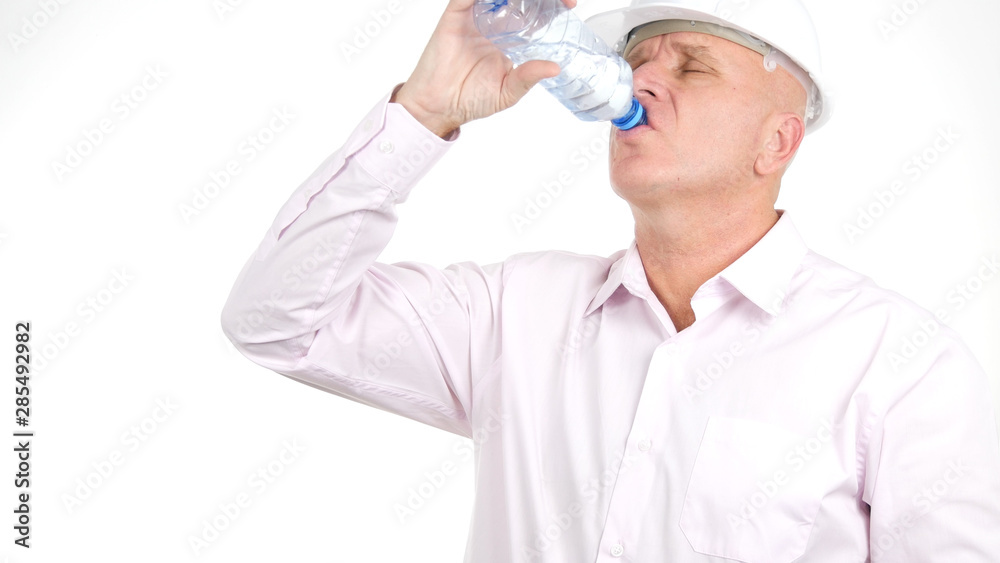 Engineer Image Drinking Fresh Water from a Bottle