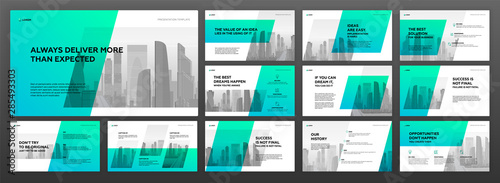 Business powerpoint presentation templates set. Use for modern keynote presentation background, brochure design, website slider, landing page, annual report, company profile, facebook banner.