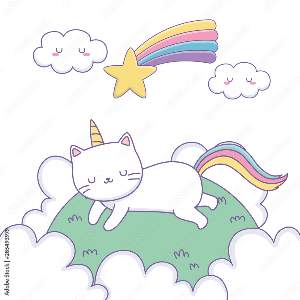 Fototapeta premium Unicorn cat cartoon vector design