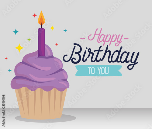 sweet muffin with candle and ribbon decoration