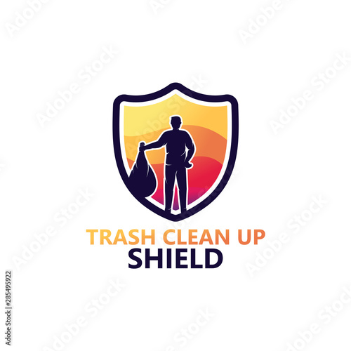 Volunteer Trash Clean Up Shield Logo Template Design Vector, Emblem, Design Concept, Creative Symbol, Icon