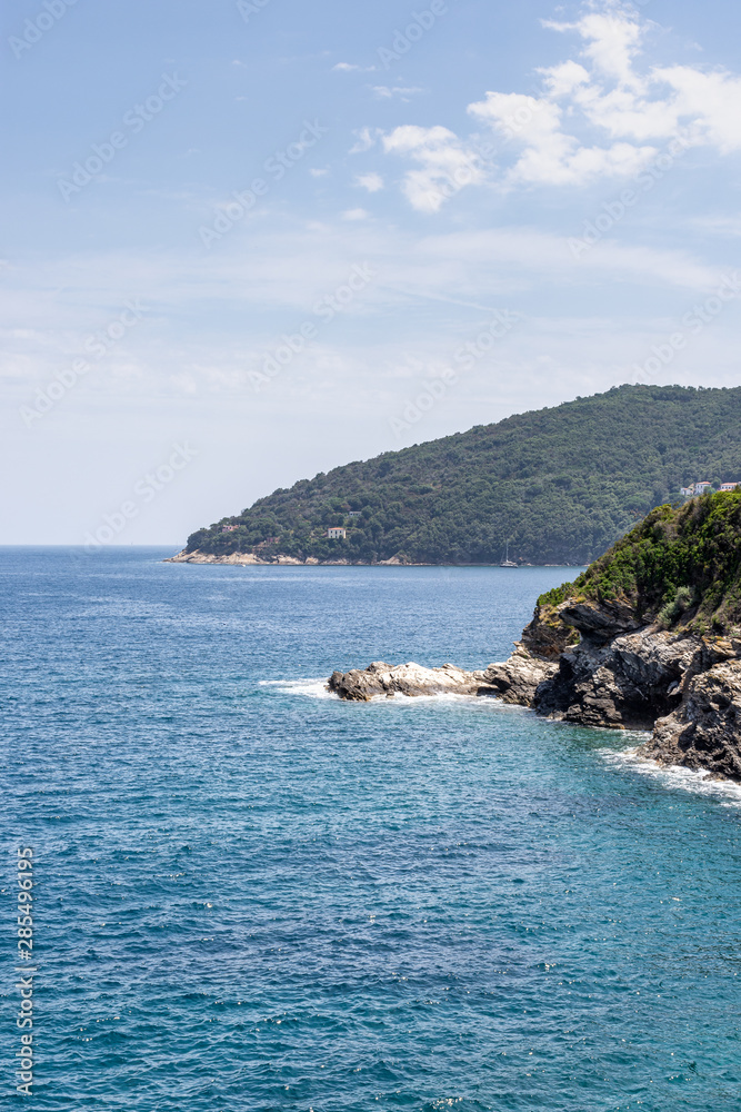 Splendid panoramic view of the blue and crystalline sea of the island of Elba in Italy
