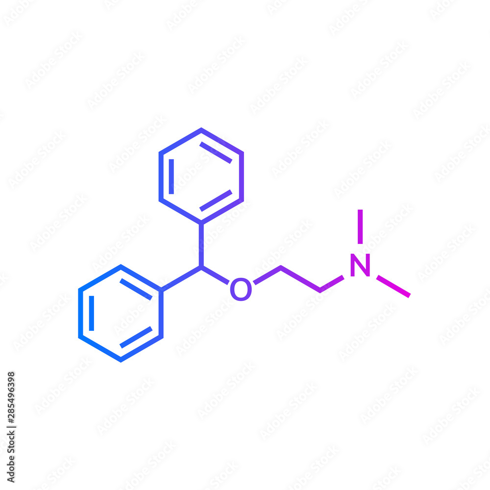 Diphenhydramine chemical formula on white background Diphenhydramine chemical formula on white background