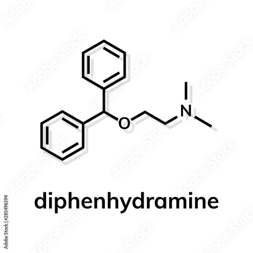 Diphenhydramine chemical formula on white background photo