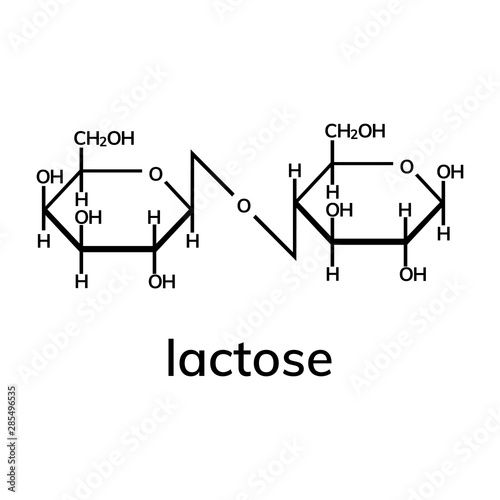 Lactose chemical formula on white background
