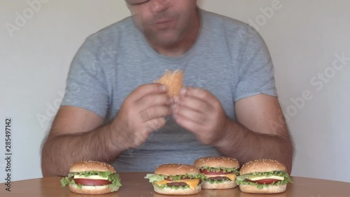 Man eating burger, Unhealthy eating, Timelapse