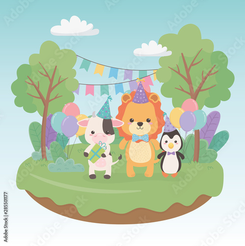 birthday card with little animals in the field characters
