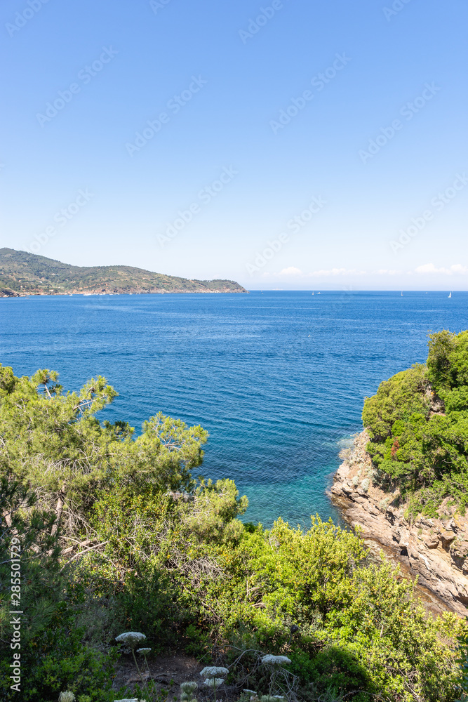 Splendid panoramic view of the crystal blue sea of the island of Elba in Italy 