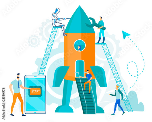 Launching Rocket from Mobile Phone Illustration.