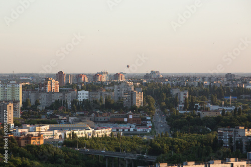 Aerial view of the city of Lipetsk, Russia. Balloon in the sky
