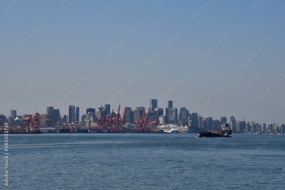 A rare angle view of Vancouver Downtown from Harbourview park. North Vancouver BC Canada