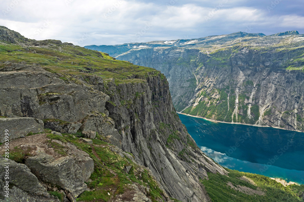 Ringedalsvatnet lake mountain rock landscape, Norway Ringedalsvatnet lake mountain rock landscape, Norway