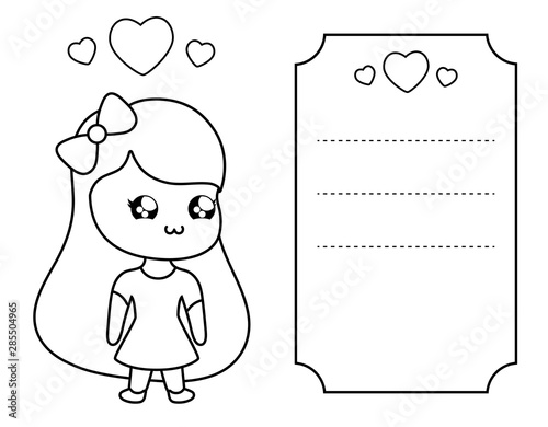 cute little girl in card kawaii style