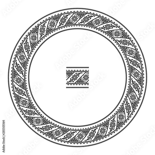 Vector illustration. round ornament of embroidered good like handmade cross-stitch ethnic Ukraine pattern.