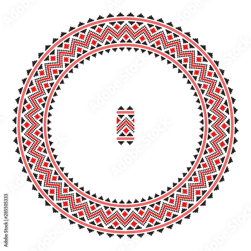 Vector illustration. round ornament of embroidered good like handmade cross-stitch ethnic Ukraine pattern.