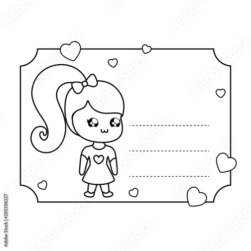 cute little girl in card kawaii style
