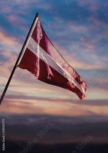 Photography Latvia flag, Latvian flag waving on sky at dusk