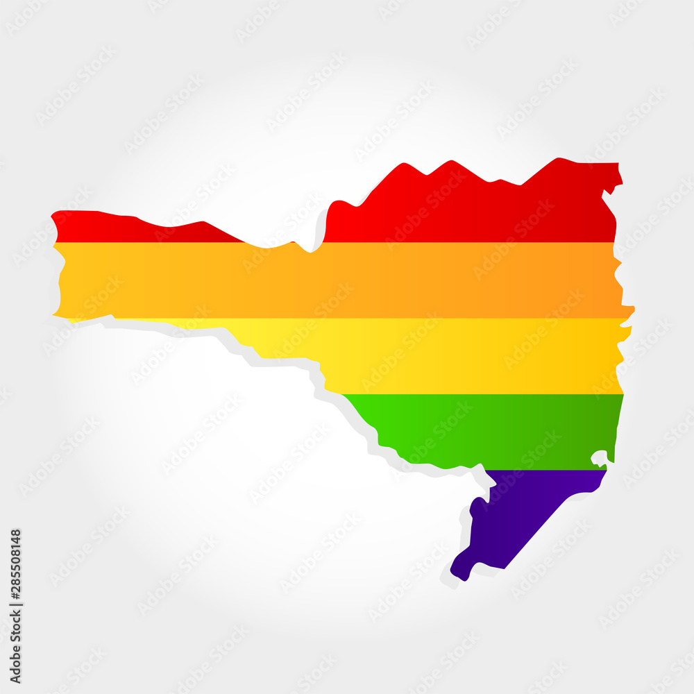 Fototapeta premium Rainbow flag in contour of Santa Catarina. Lgbt flag in contour of Santa Catarina with light grey background. Brazilian state. South of Brazil.