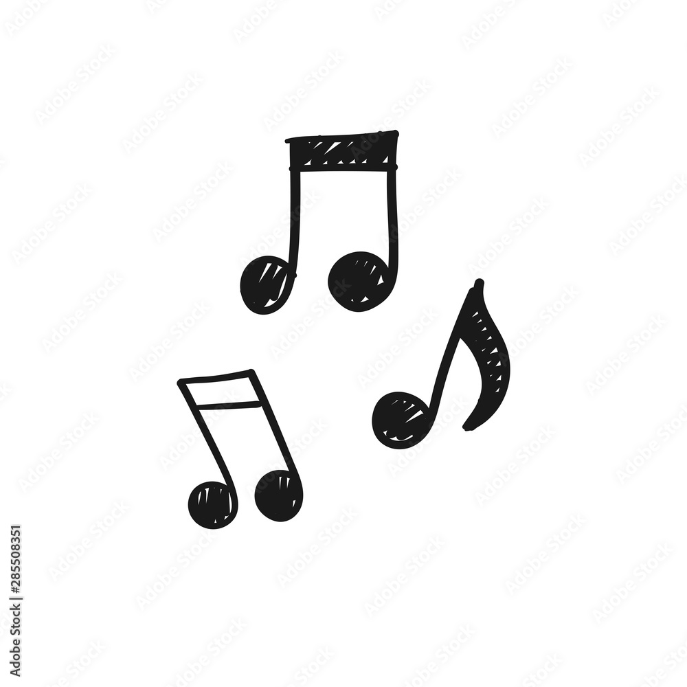 Music note doodles. Set of musical melody symbols. Hand drawn illustrations, Music note doodles. Set of musical melody symbols. Hand drawn illustrations,