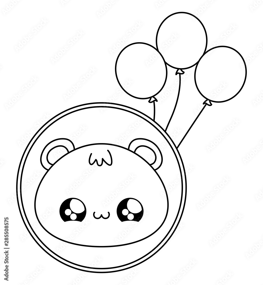 Obraz premium cute bear baby with balloons helium kawaii style