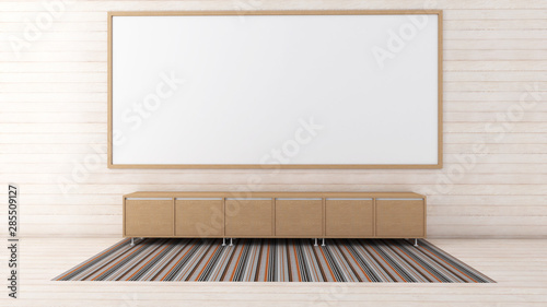 3d render of interior living room mock up, Copy space area, Carpet and low cabinet
