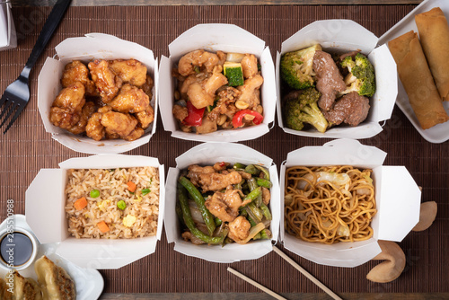 delivery image, american chinese food in boxes