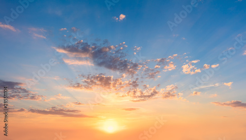 Fototapeta Naklejka Na Ścianę i Meble -  Gentle Sky at Sunset Sunrise with real sun and clouds