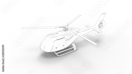 3d rendering sketch of a helicopter isolated in white background