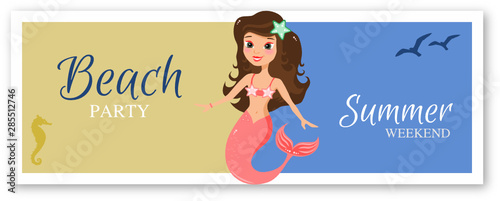 Beach Party Flyer Vorlage mit Meerjungfrau