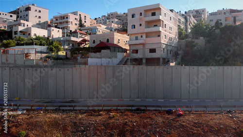 Concrete security fence in Jerusalem aerial