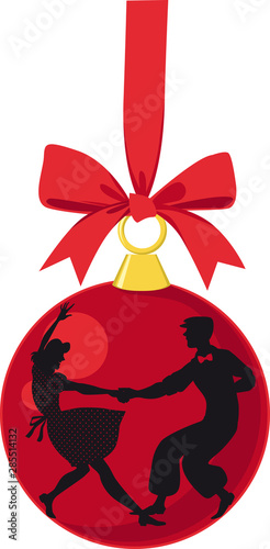 Christmas ornaments with silhouette of a couple dancing Lindy Hop, EPS 8 vector illustration