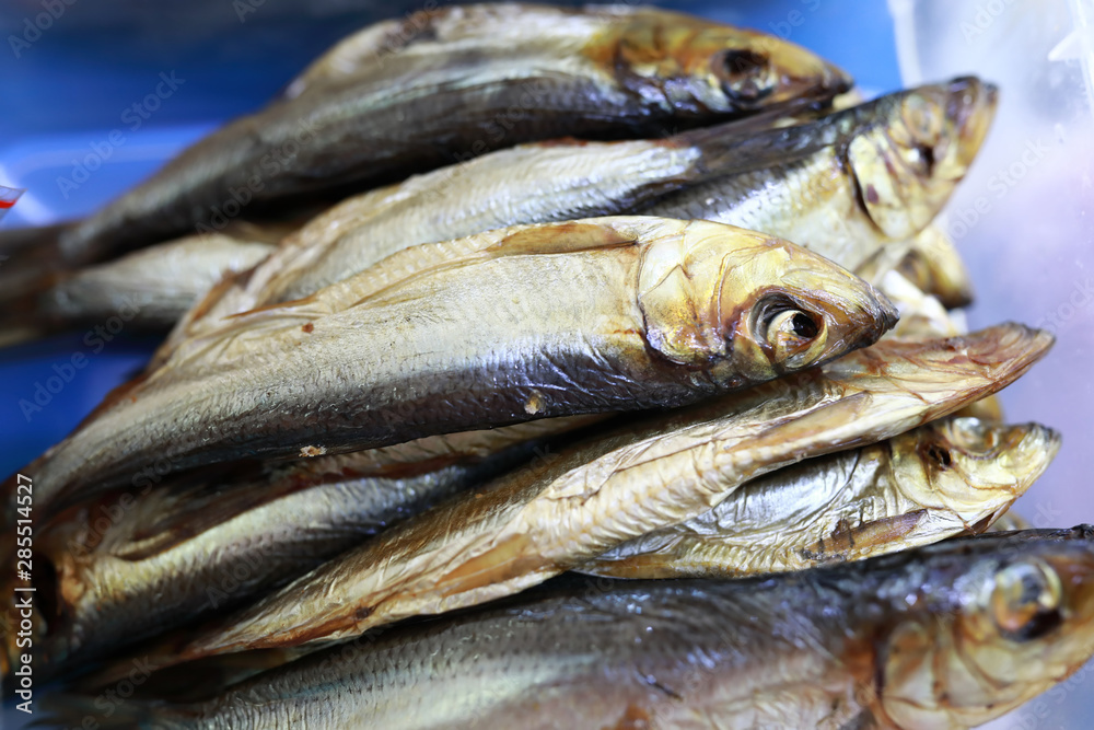 Fototapeta premium View of smoked horse mackerel fishes