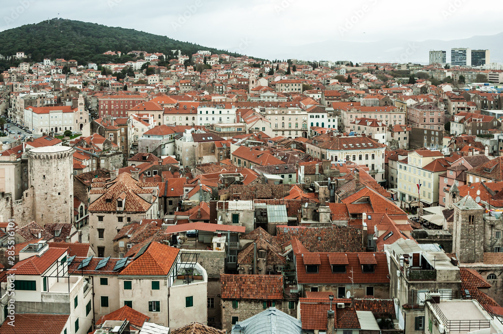 Roof view of houses in the town of Split, Croatia