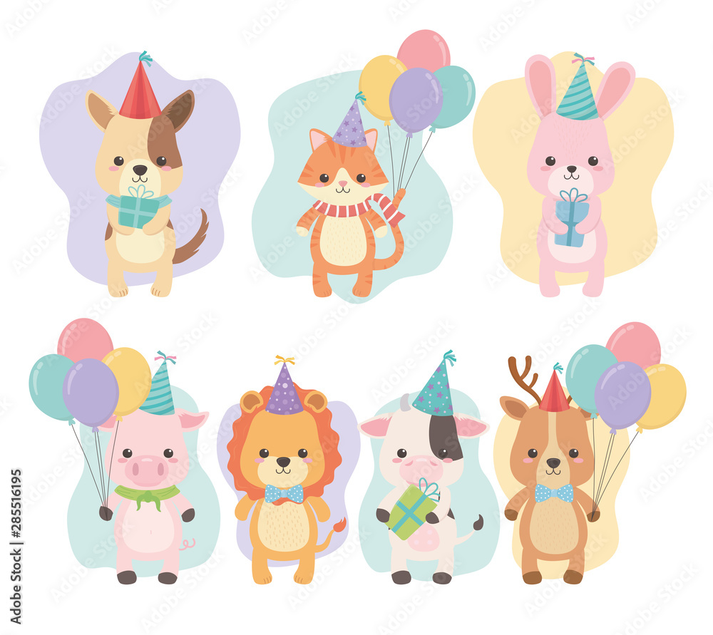 Fototapeta premium birthday card with little animals characters