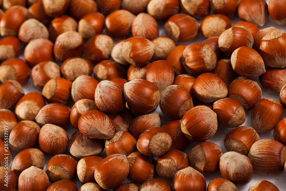 Obraz premium Background of unshelled hazelnuts
