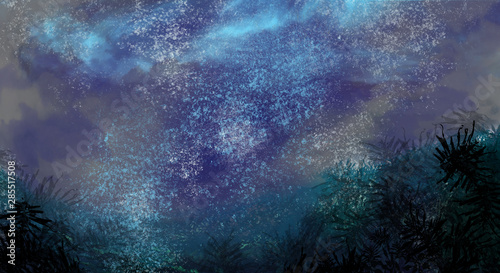 game art painting wallpaper digital Illustration of landscape fantasy concept Star Night sky Colorfull atmosphere