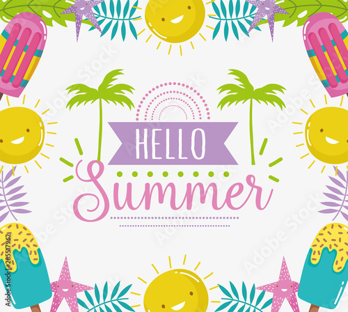 hello summer season tropical lettering