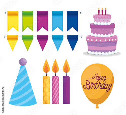 set of happy birthday paty celebration