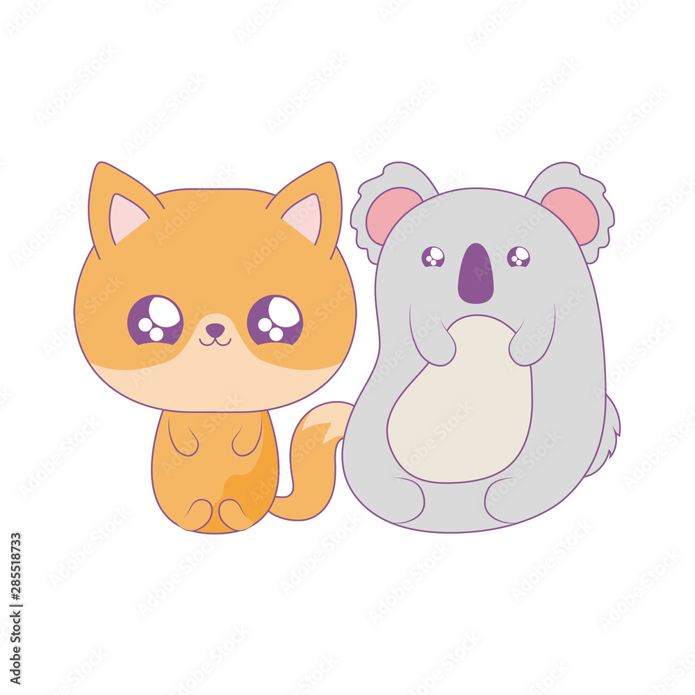 cute koala with fox baby animals kawaii style cute koala with fox baby animals kawaii style