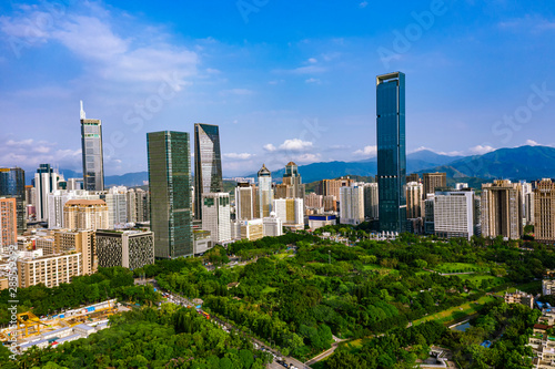 a general aerial view of downtown cityscape in shenzhen, china