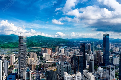 an aerial view of shenzhen cityscape and border areas of hong kong