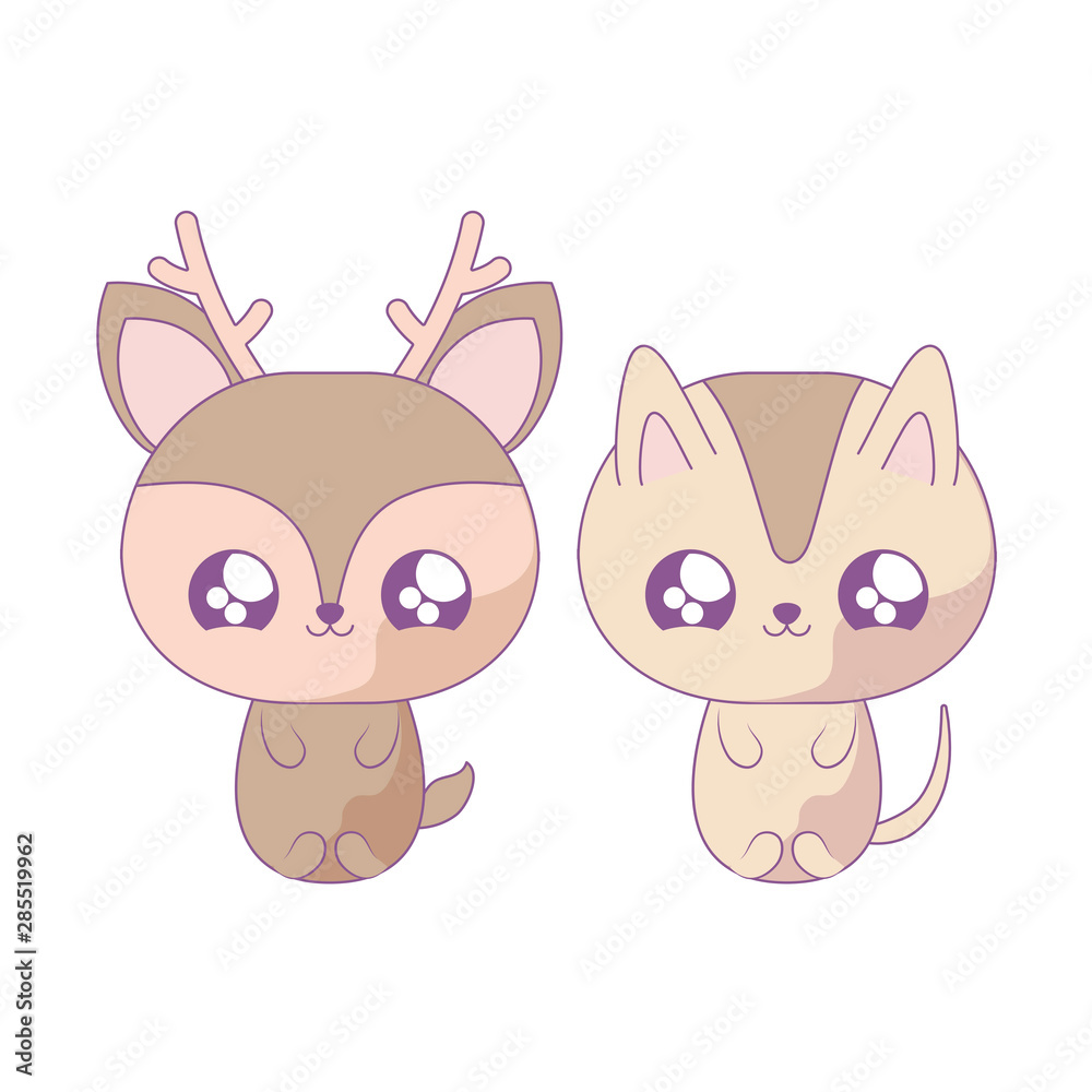 cute reindeer with cat baby animals kawaii style cute reindeer with cat baby animals kawaii style