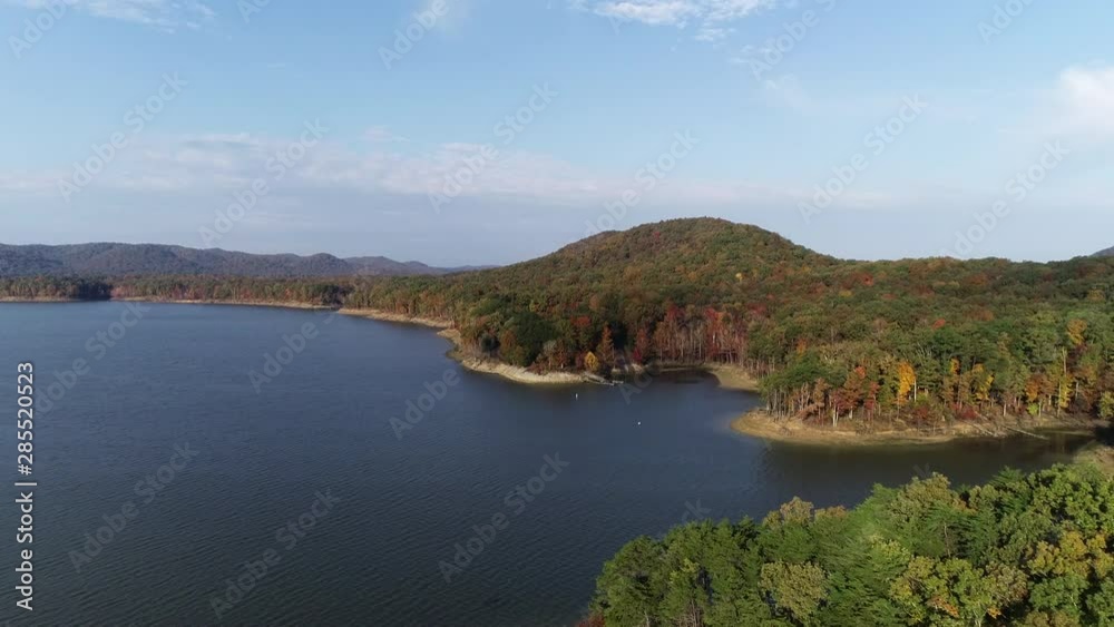 Wide aerial, autumn shoreline in Cave Run Lake Wide aerial, autumn shoreline in Cave Run Lake