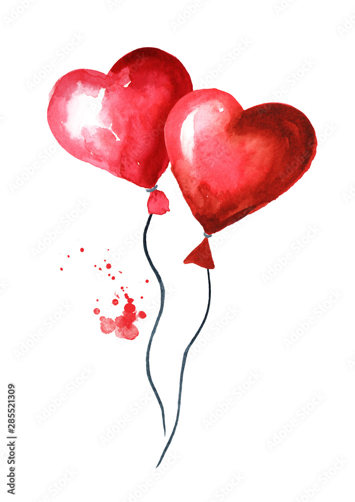 Love and romance illustration. Valentines red heart balloons ...