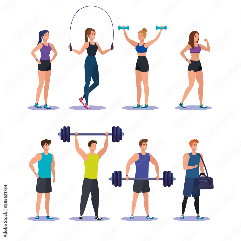 Fototapeta premium set of women and men practice sport activity