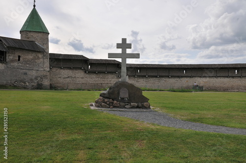 Pskov. Dovmont's tower and Memorial cross. Churches of the Pskov School of Architecture