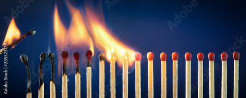 Matches Lit In Row Burning In Chain Reaction photo
